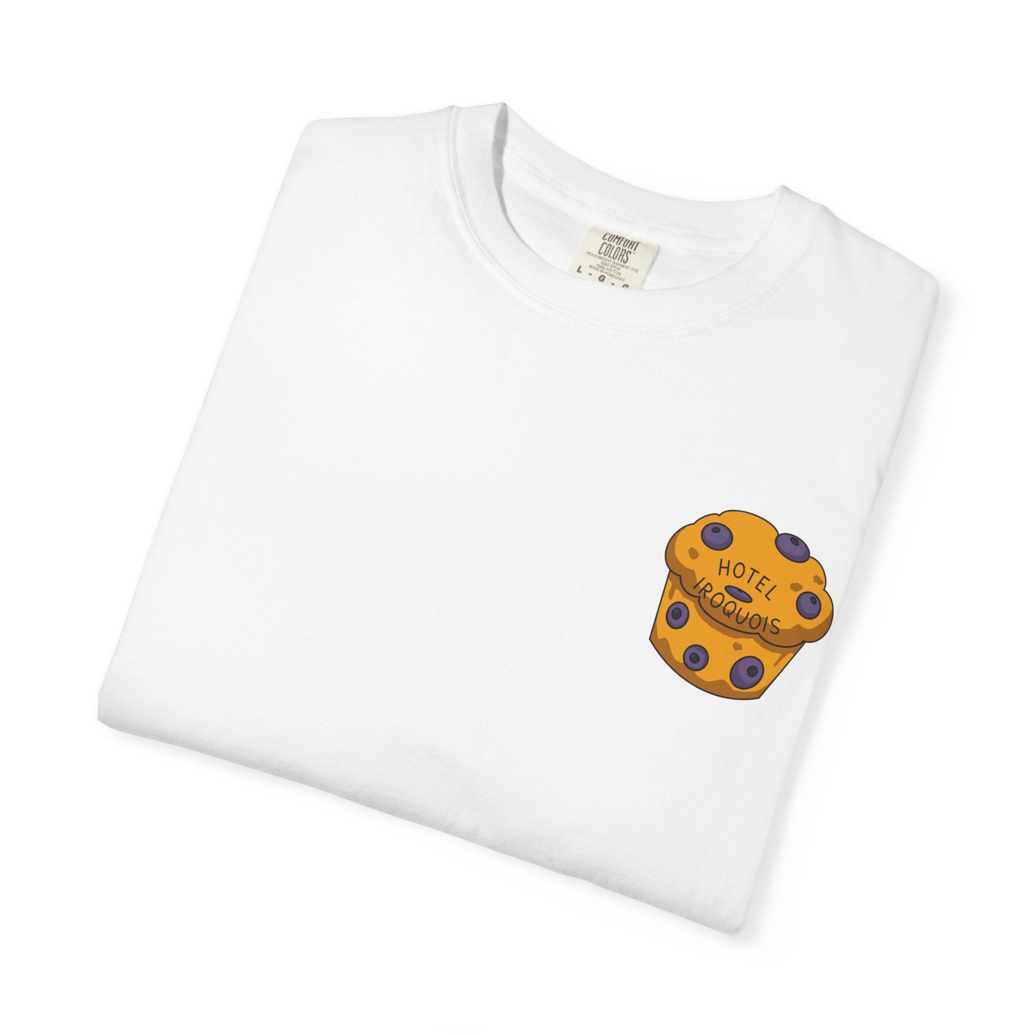 Mackinac Merch - The Hotel Iroquois Series Comfort Colors T Shirt with Muffin and Flowers