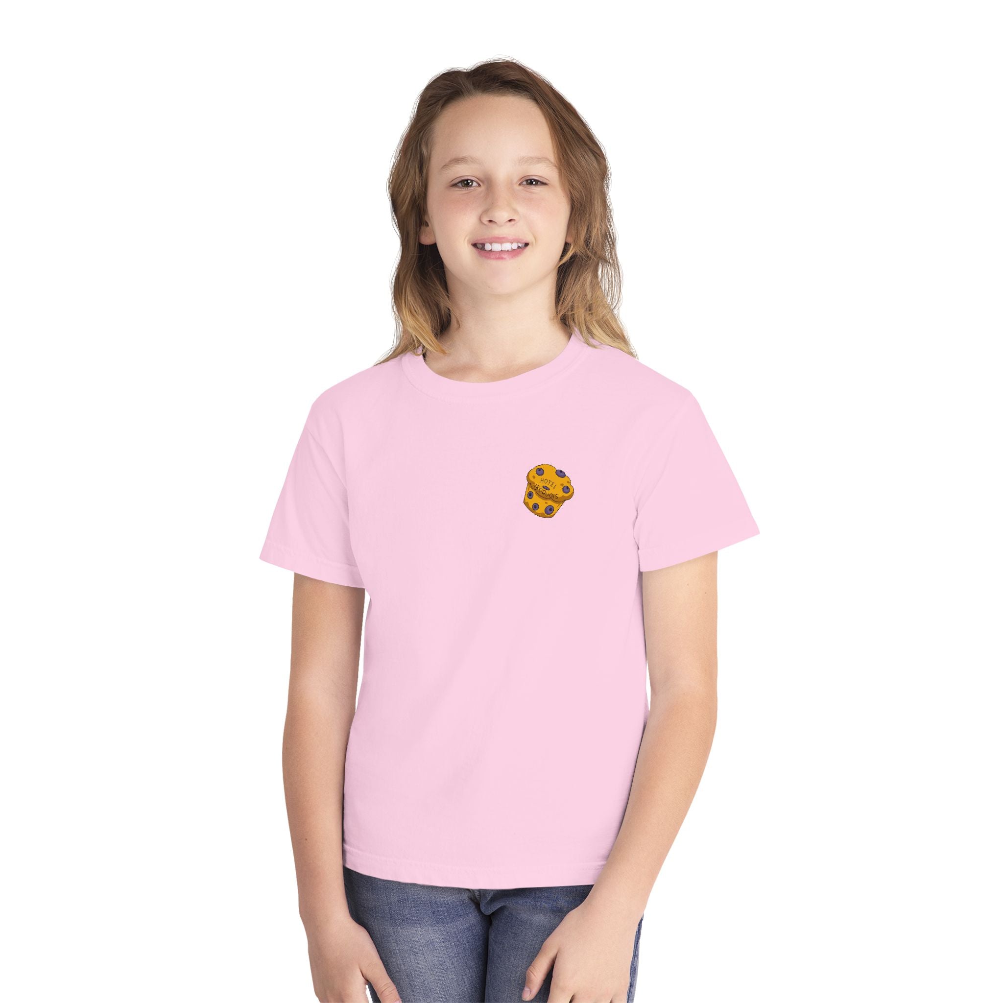 Comfort Colors Youth Tee — Hotel Iroquois Series - Blueberry Muffins and Horse Drawn Carriages