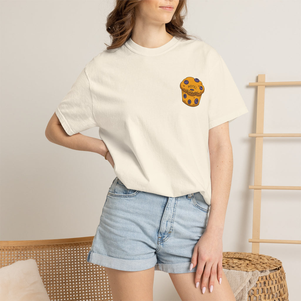 Mackinac Merch - The Hotel Iroquois Series Comfort Colors T Shirt with Muffin and Flowers