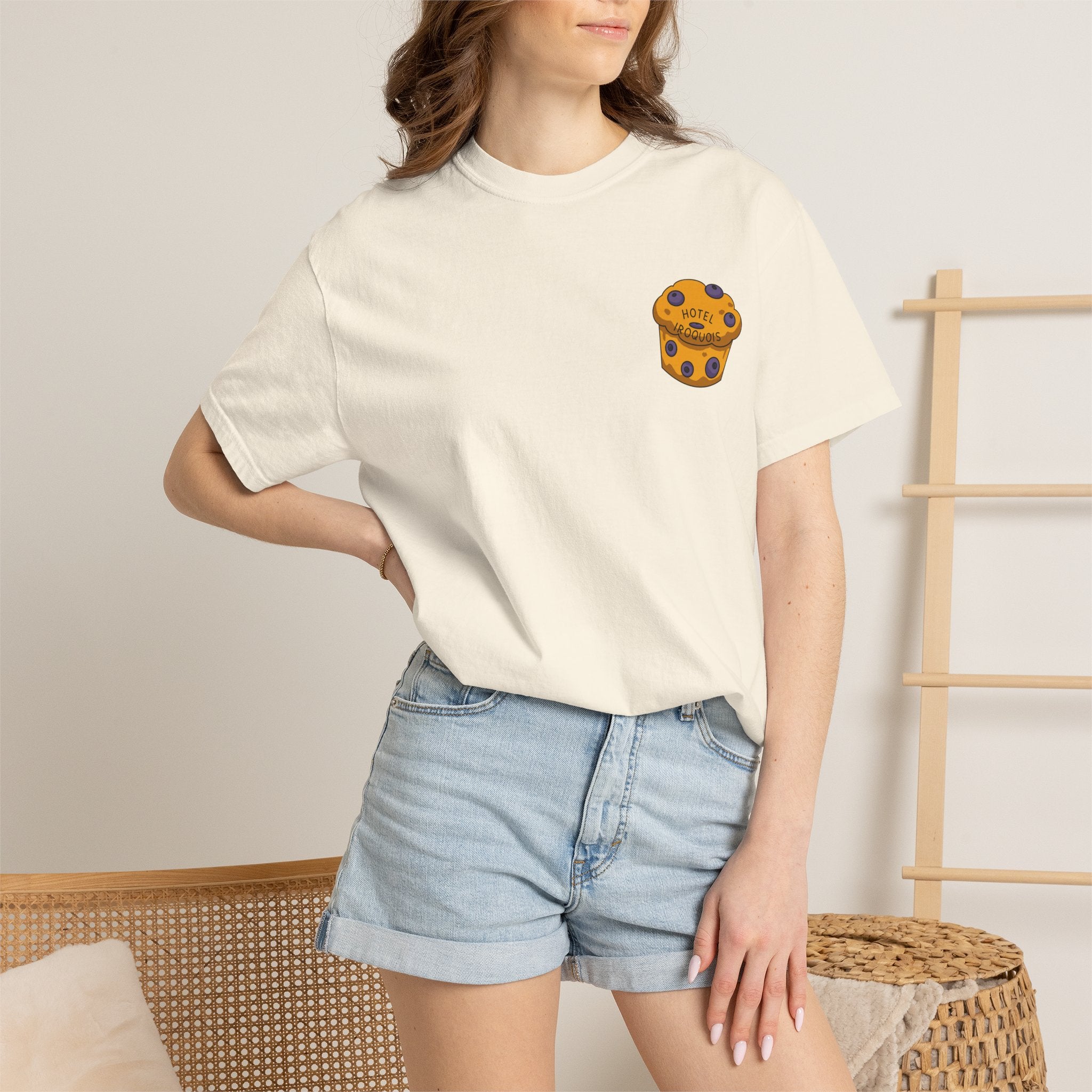 Mackinac Merch - The Hotel Iroquois Series Comfort Colors T Shirt with Muffin and Flowers