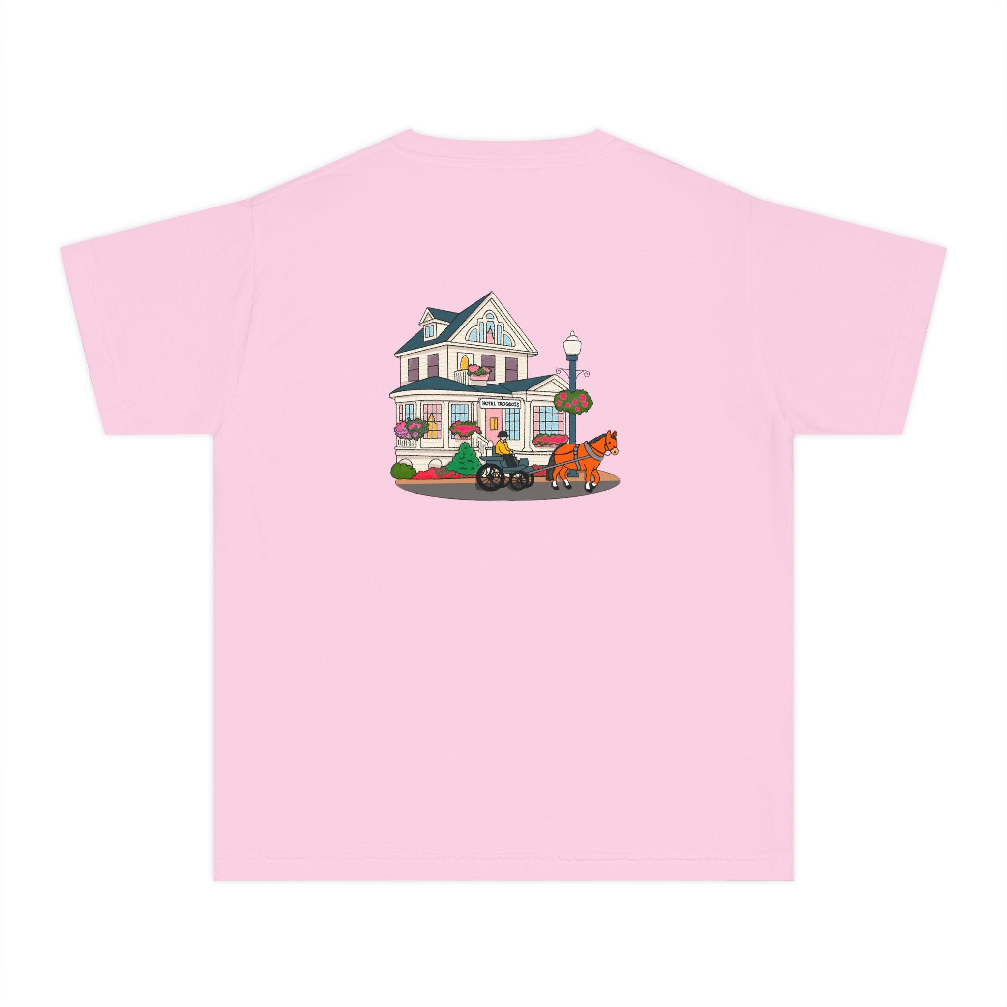 Comfort Colors Youth Tee — Hotel Iroquois Series - Blueberry Muffins and Horse Drawn Carriages