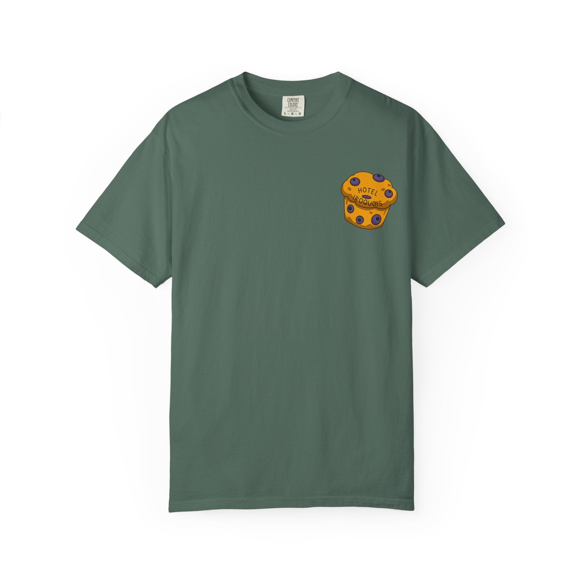 Mackinac Merch - The Hotel Iroquois Series Comfort Colors T Shirt with Muffin and Flowers