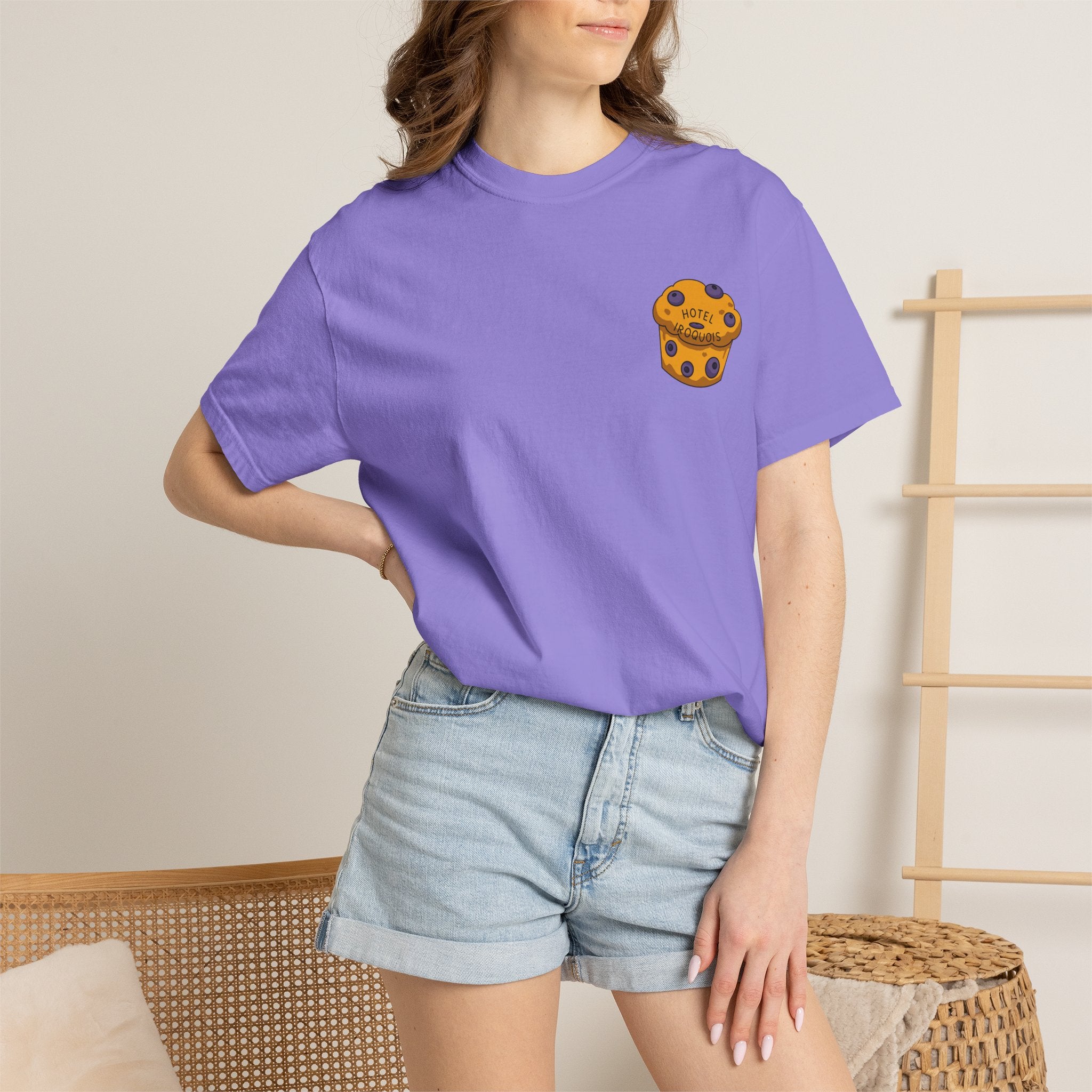 Mackinac Merch - The Hotel Iroquois Series Comfort Colors T Shirt with Muffin and Flowers