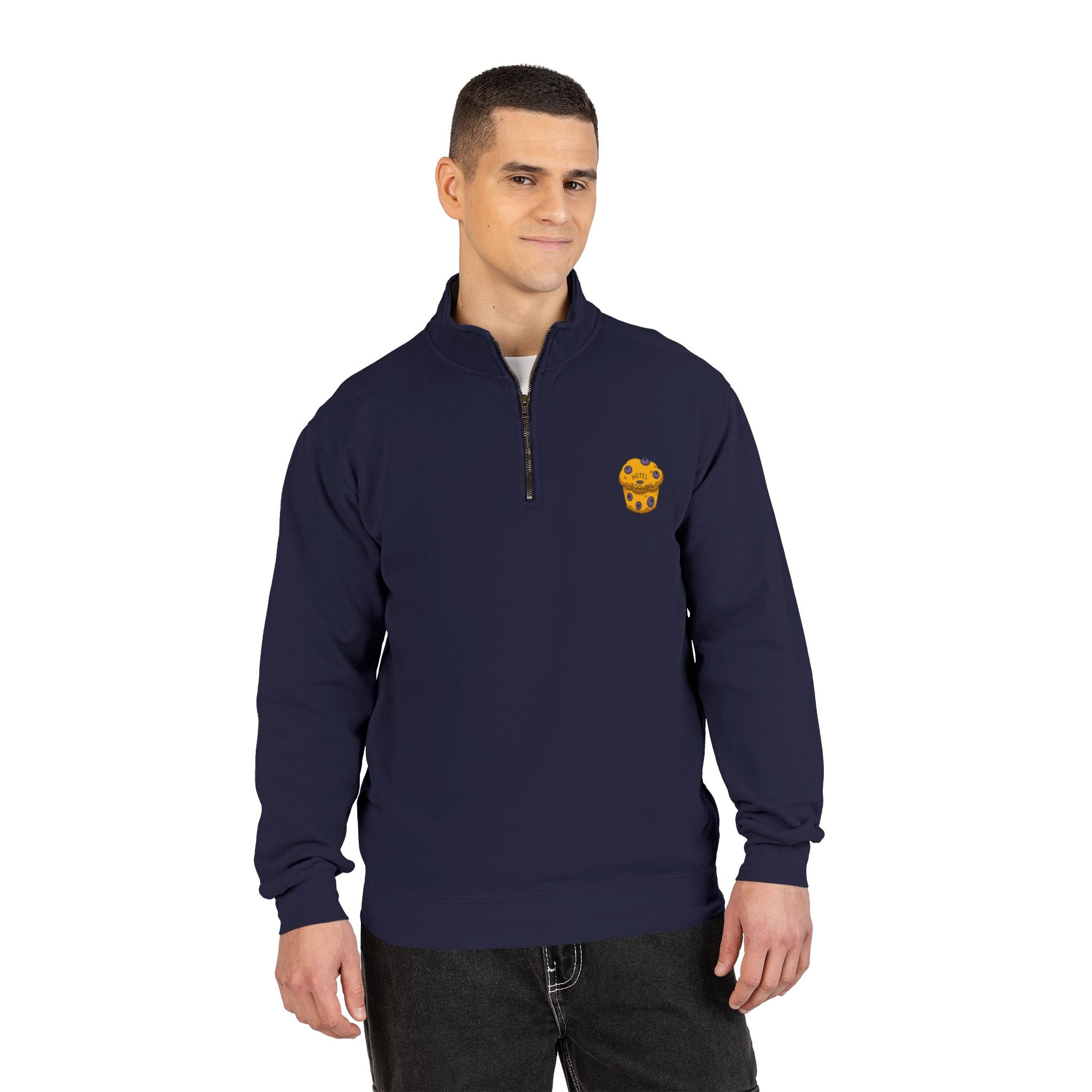 Hotel Iroquois Series - Comfort Colors Quarter Zip - Blueberry Muffins and Horse Drawn Carriages