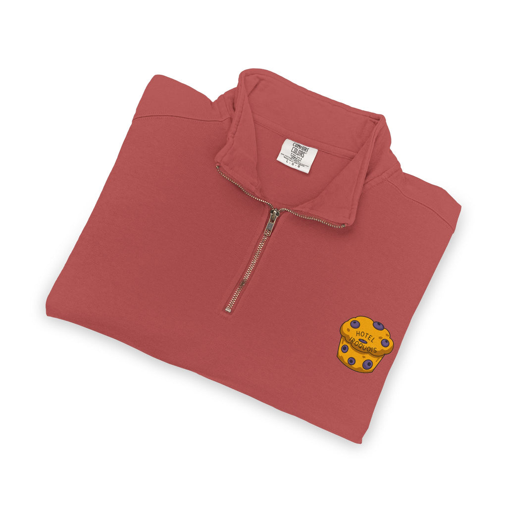 Hotel Iroquois Series - Comfort Colors Quarter Zip - Blueberry Muffins and Horse Drawn Carriages