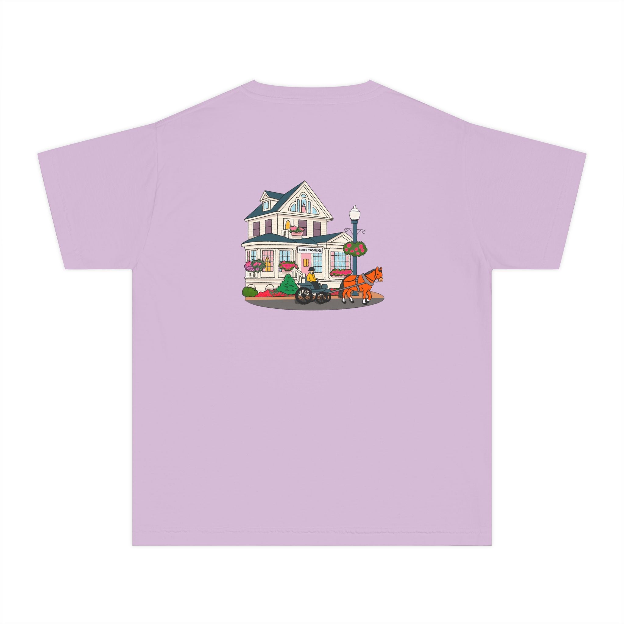 Comfort Colors Youth Tee — Hotel Iroquois Series - Blueberry Muffins and Horse Drawn Carriages