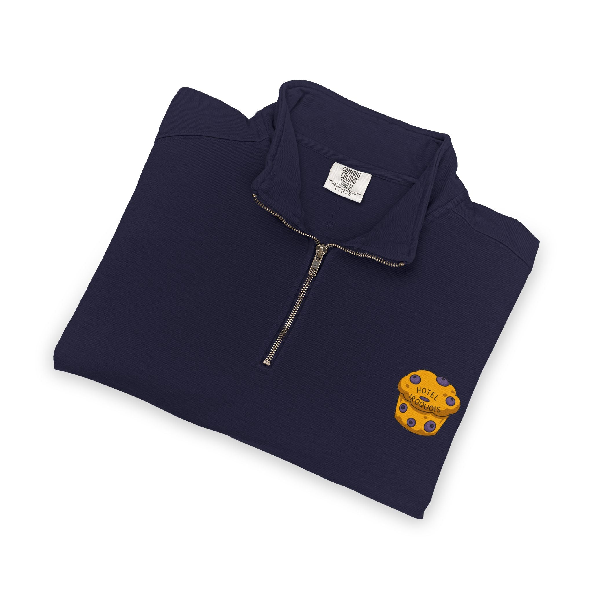 Hotel Iroquois Series - Comfort Colors Quarter Zip - Blueberry Muffins and Horse Drawn Carriages