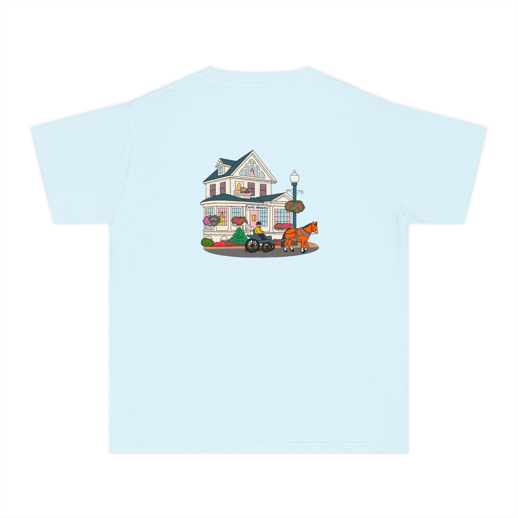 Comfort Colors Youth Tee — Hotel Iroquois Series - Blueberry Muffins and Horse Drawn Carriages