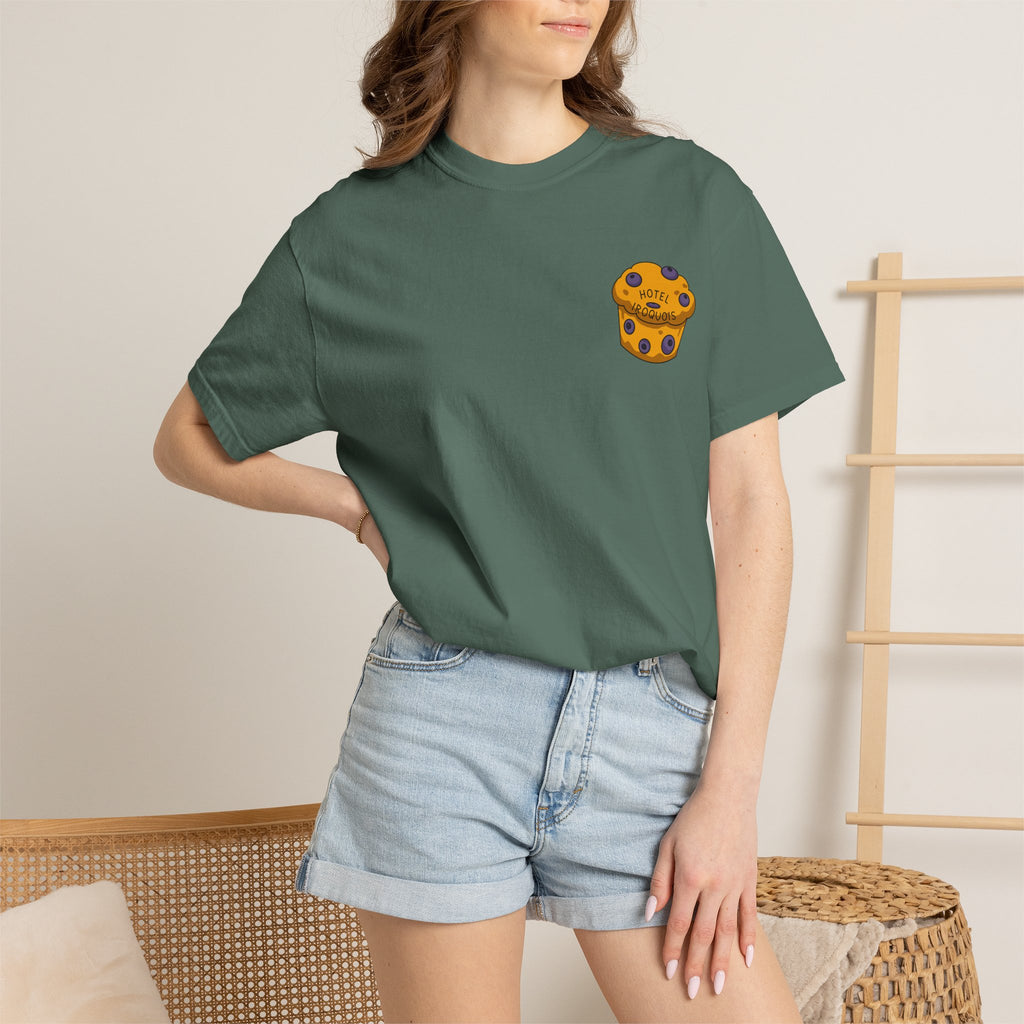 Mackinac Merch - The Hotel Iroquois Series Comfort Colors T Shirt with Muffin and Flowers