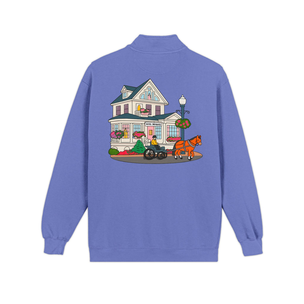 Hotel Iroquois Series - Comfort Colors Quarter Zip - Blueberry Muffins and Horse Drawn Carriages
