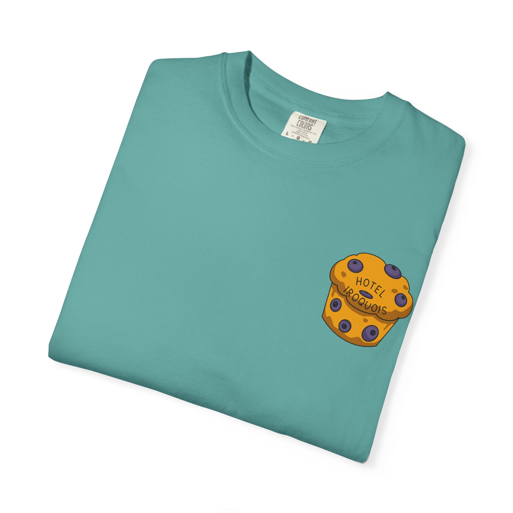 Mackinac Merch - The Hotel Iroquois Series Comfort Colors T Shirt with Muffin and Flowers
