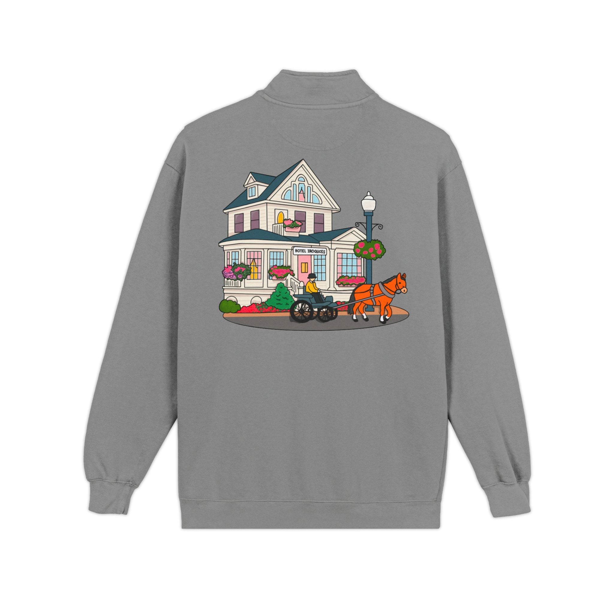 Hotel Iroquois Series - Comfort Colors Quarter Zip - Blueberry Muffins and Horse Drawn Carriages