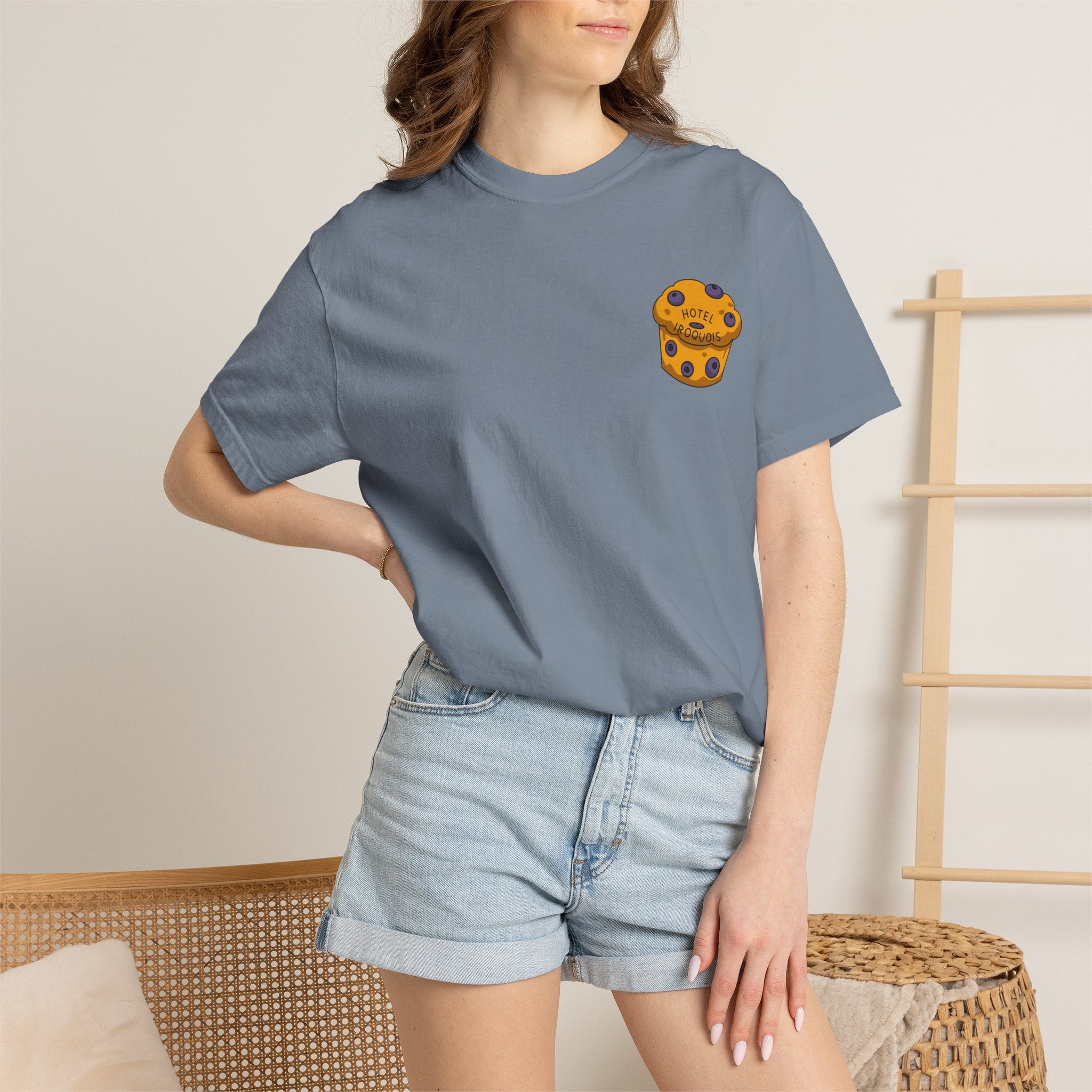 Mackinac Merch - The Hotel Iroquois Series Comfort Colors T Shirt with Muffin and Flowers
