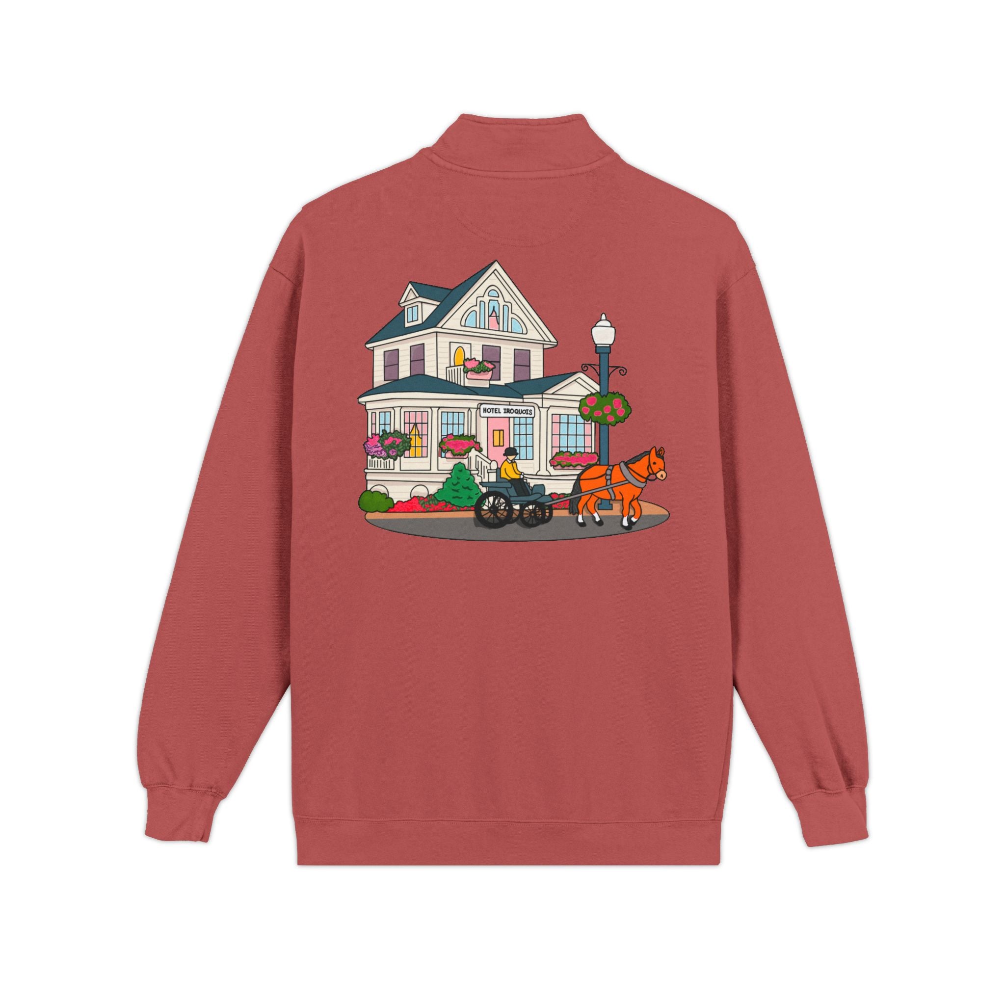 Hotel Iroquois Series - Comfort Colors Quarter Zip - Blueberry Muffins and Horse Drawn Carriages