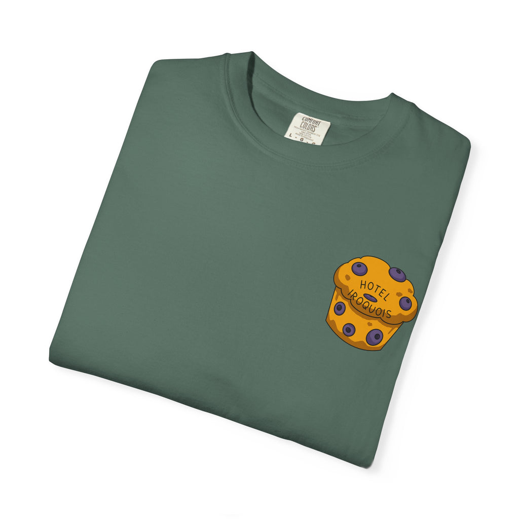 Mackinac Merch - The Hotel Iroquois Series Comfort Colors T Shirt with Muffin and Flowers