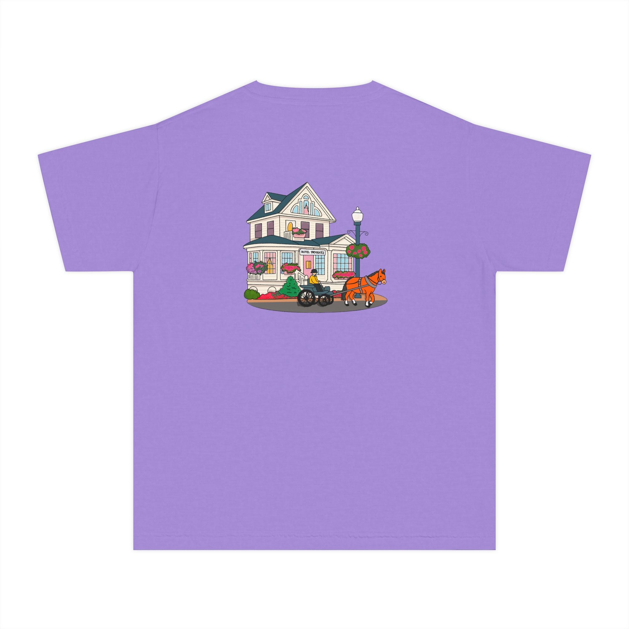 Comfort Colors Youth Tee — Hotel Iroquois Series - Blueberry Muffins and Horse Drawn Carriages