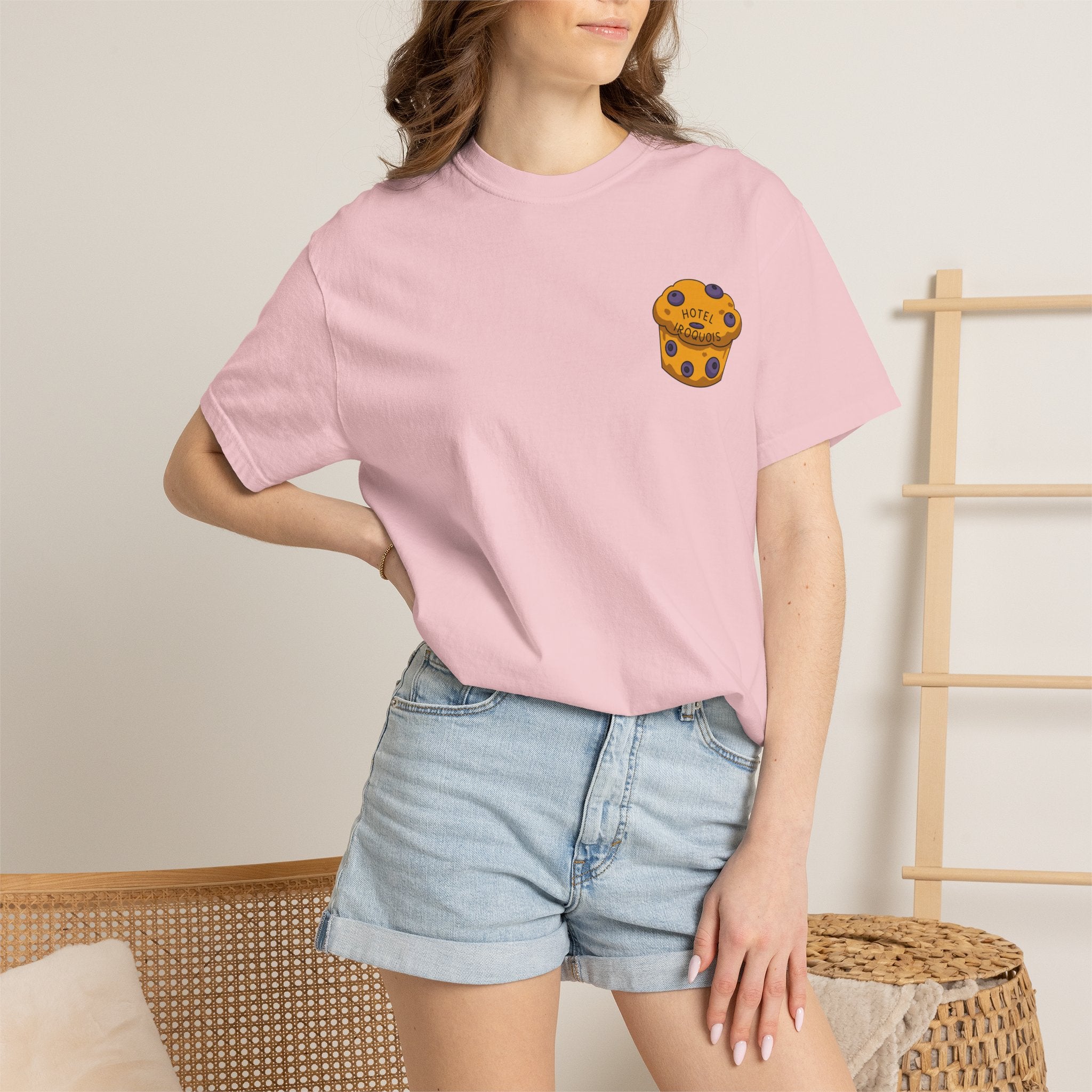 Mackinac Merch - The Hotel Iroquois Series Comfort Colors T Shirt with Muffin and Flowers