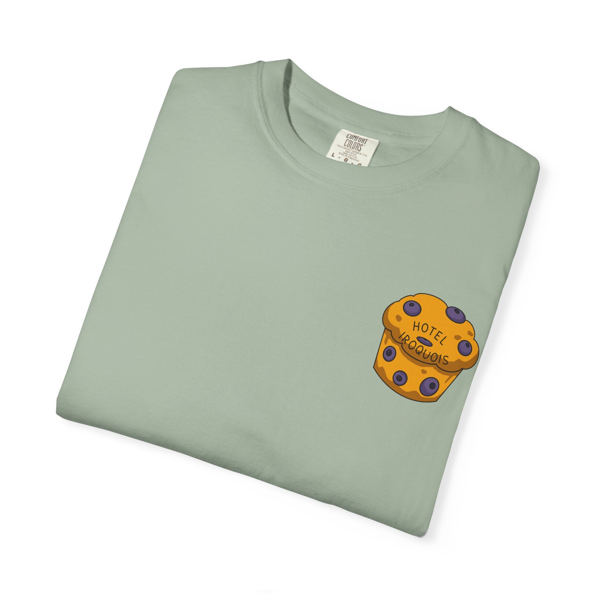 Mackinac Merch - The Hotel Iroquois Series Comfort Colors T Shirt with Muffin and Flowers