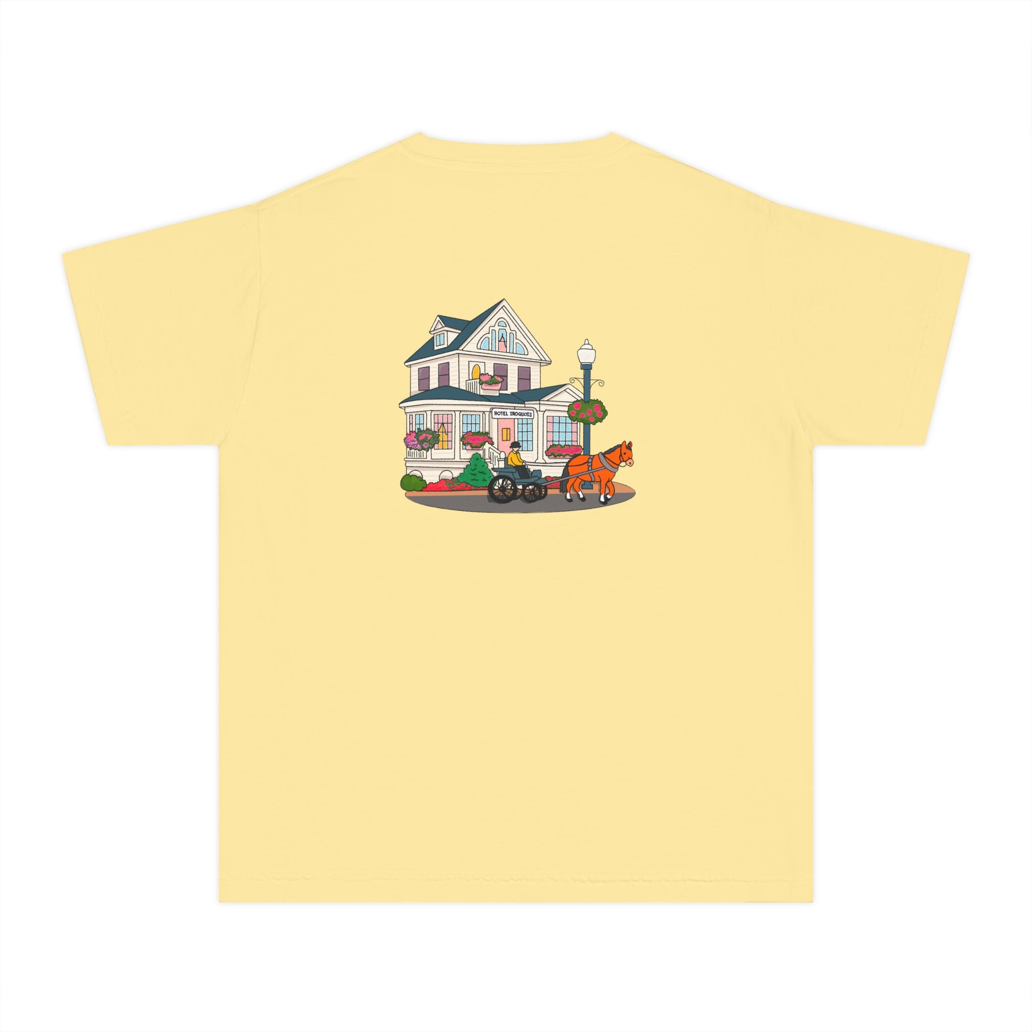 Comfort Colors Youth Tee — Hotel Iroquois Series - Blueberry Muffins and Horse Drawn Carriages