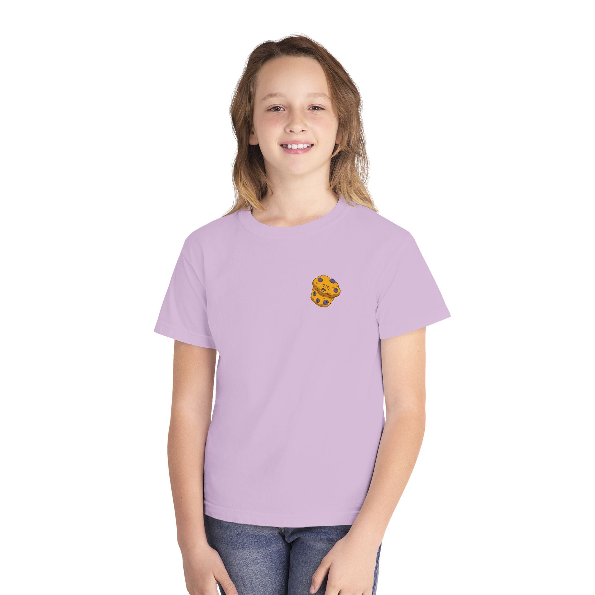 Comfort Colors Youth Tee — Hotel Iroquois Series - Blueberry Muffins and Horse Drawn Carriages