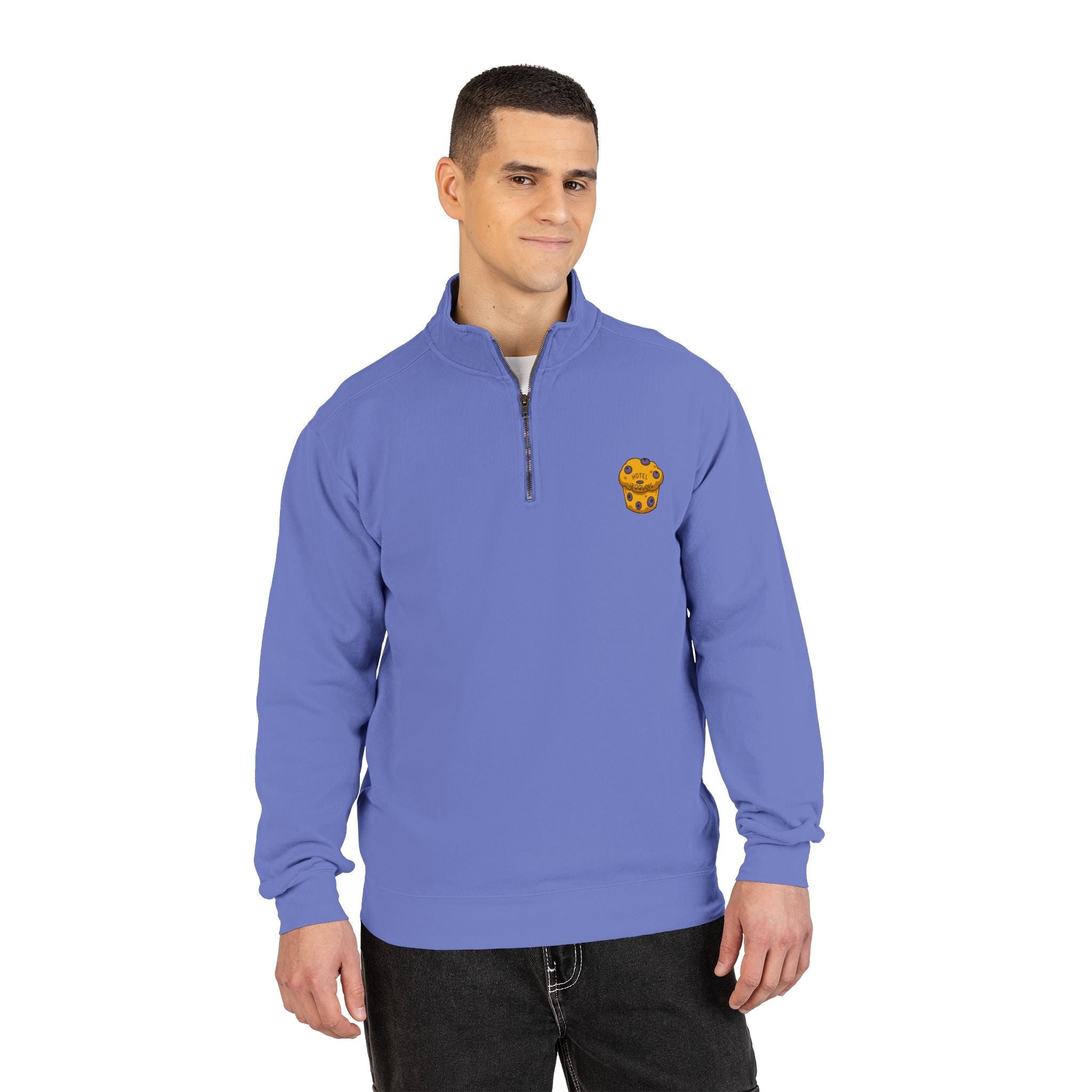 Hotel Iroquois Series - Comfort Colors Quarter Zip - Blueberry Muffins and Horse Drawn Carriages