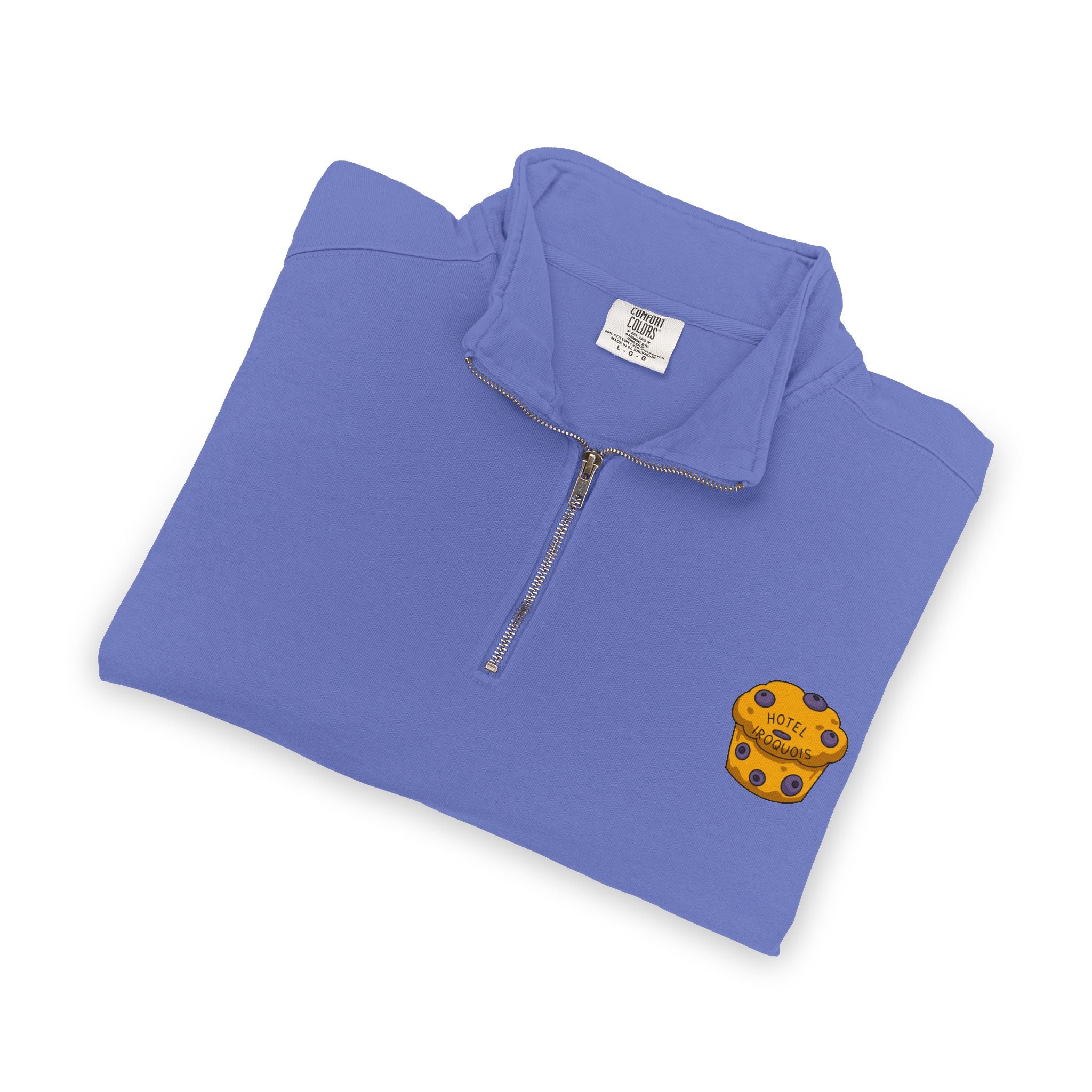Hotel Iroquois Series - Comfort Colors Quarter Zip - Blueberry Muffins and Horse Drawn Carriages