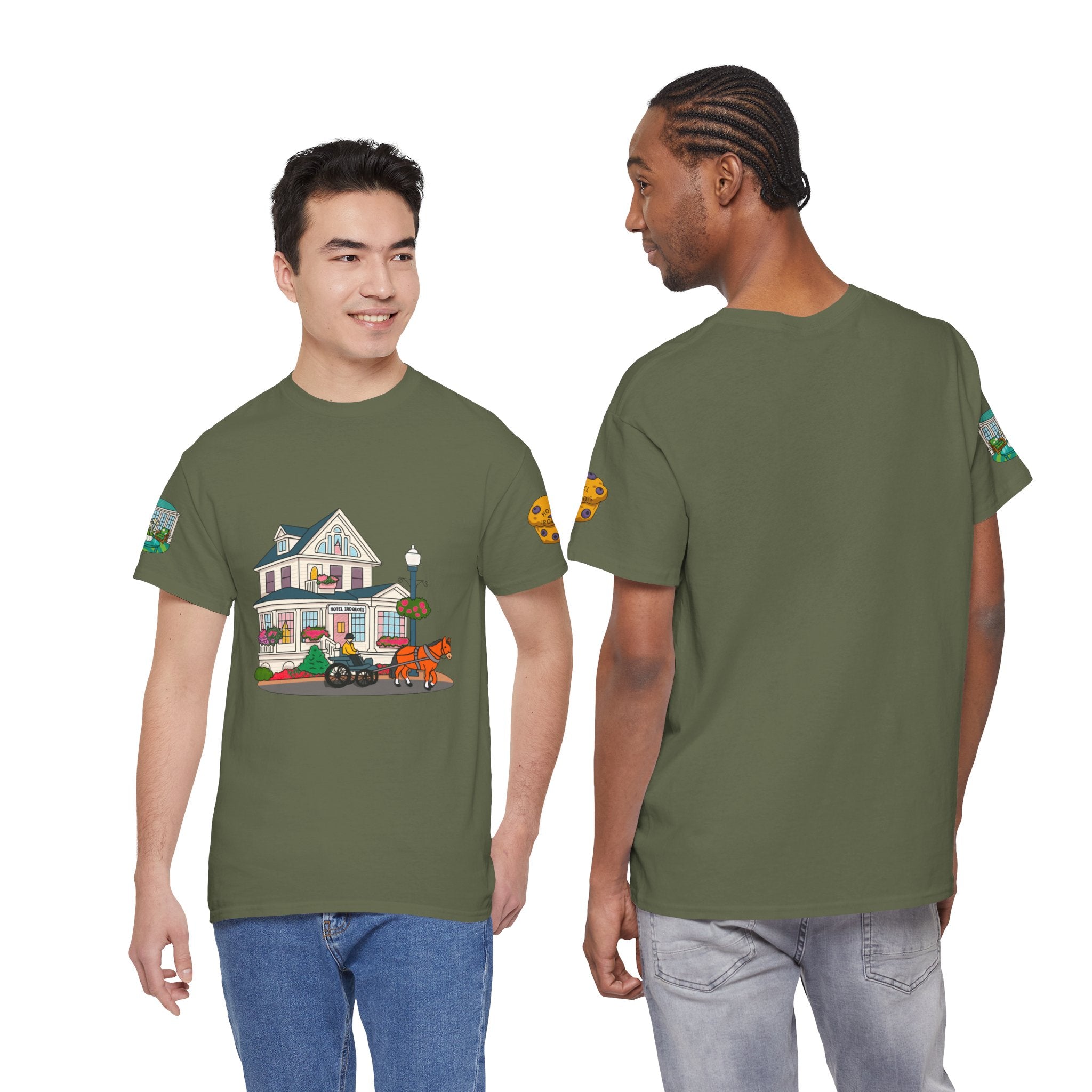 Hotel Iroquois Series - The Hotel with Sleeve Decals Gilden T Shirt