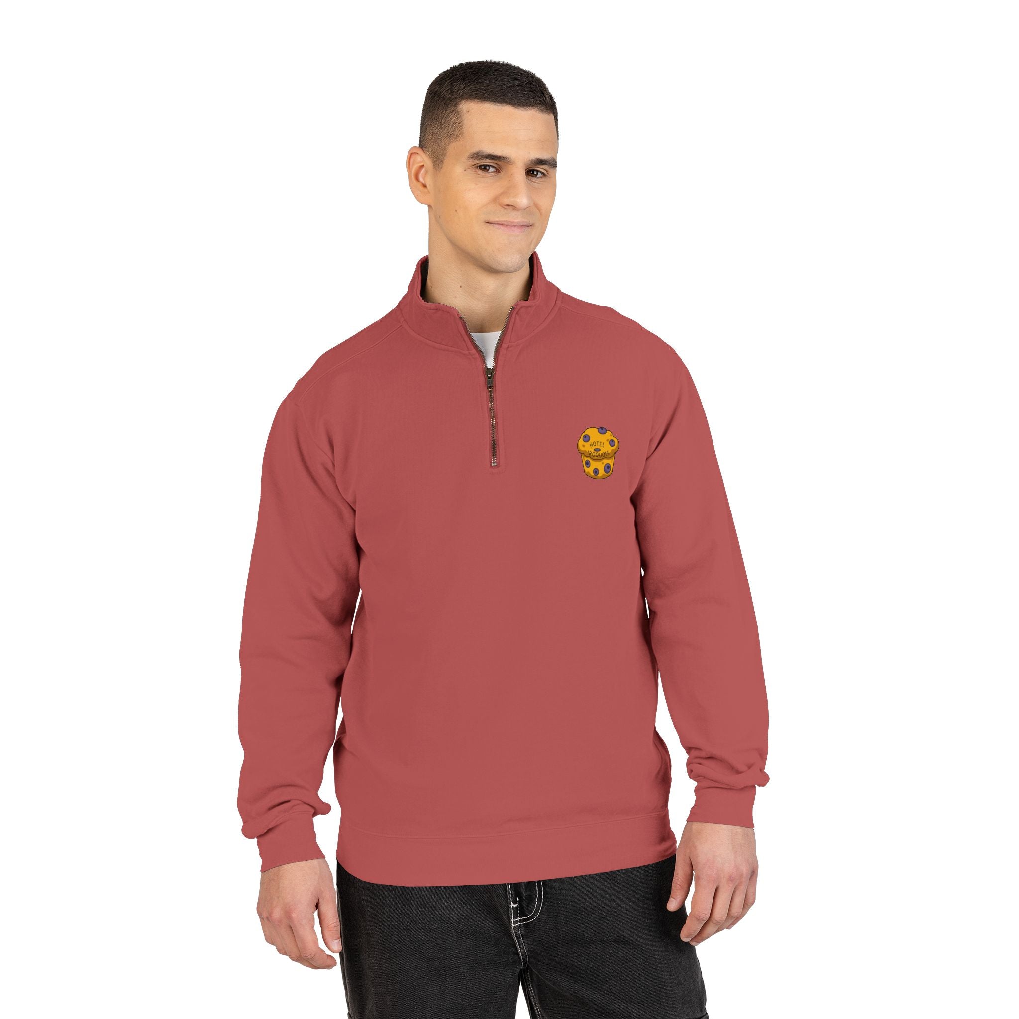 Hotel Iroquois Series - Comfort Colors Quarter Zip - Blueberry Muffins and Horse Drawn Carriages