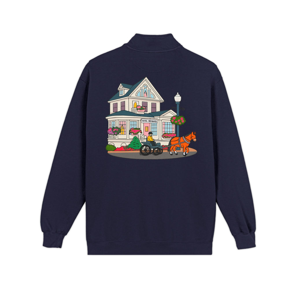 Hotel Iroquois Series - Comfort Colors Quarter Zip - Blueberry Muffins and Horse Drawn Carriages