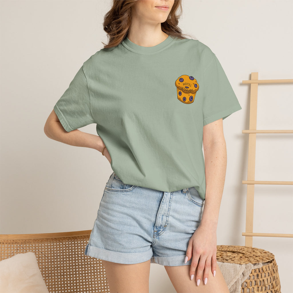 Mackinac Merch - The Hotel Iroquois Series Comfort Colors T Shirt with Muffin and Flowers
