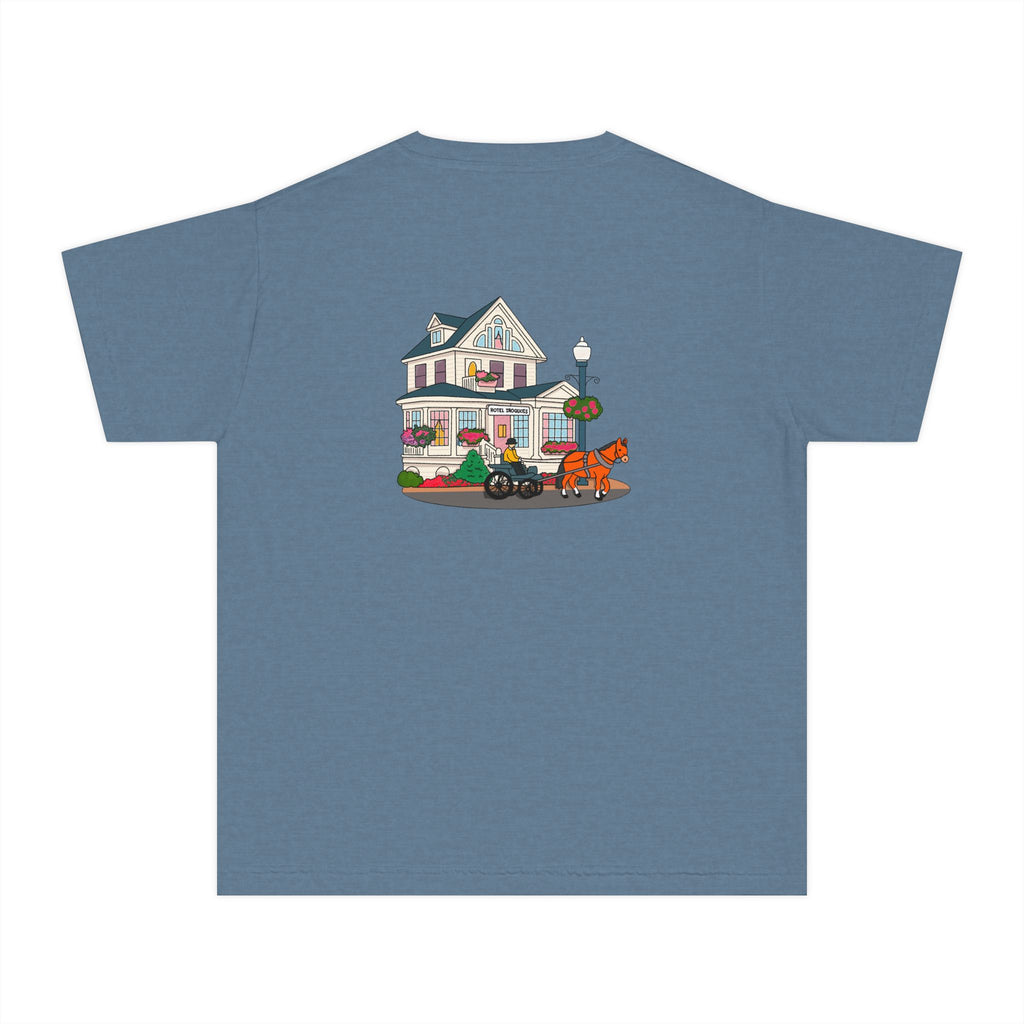 Comfort Colors Youth Tee — Hotel Iroquois Series - Blueberry Muffins and Horse Drawn Carriages