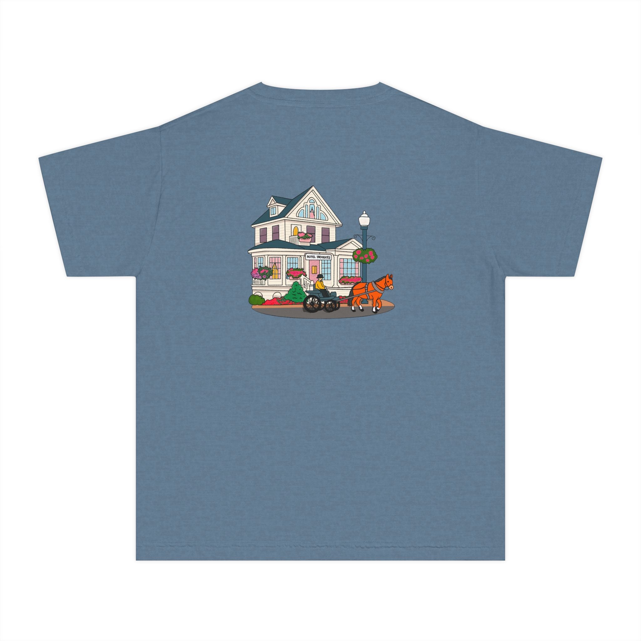 Comfort Colors Youth Tee — Hotel Iroquois Series - Blueberry Muffins and Horse Drawn Carriages